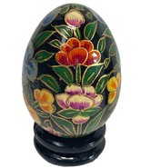 Floral Wood Egg w/Bright Flowers, Handmade w/Original Stand &quot;MINT&quot;. - $20.10 CAD