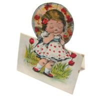 Vintage Valentine Cutout Card Stand Up Blonde Girl Parasol 1920s-30s UNSIGNED - £7.98 GBP