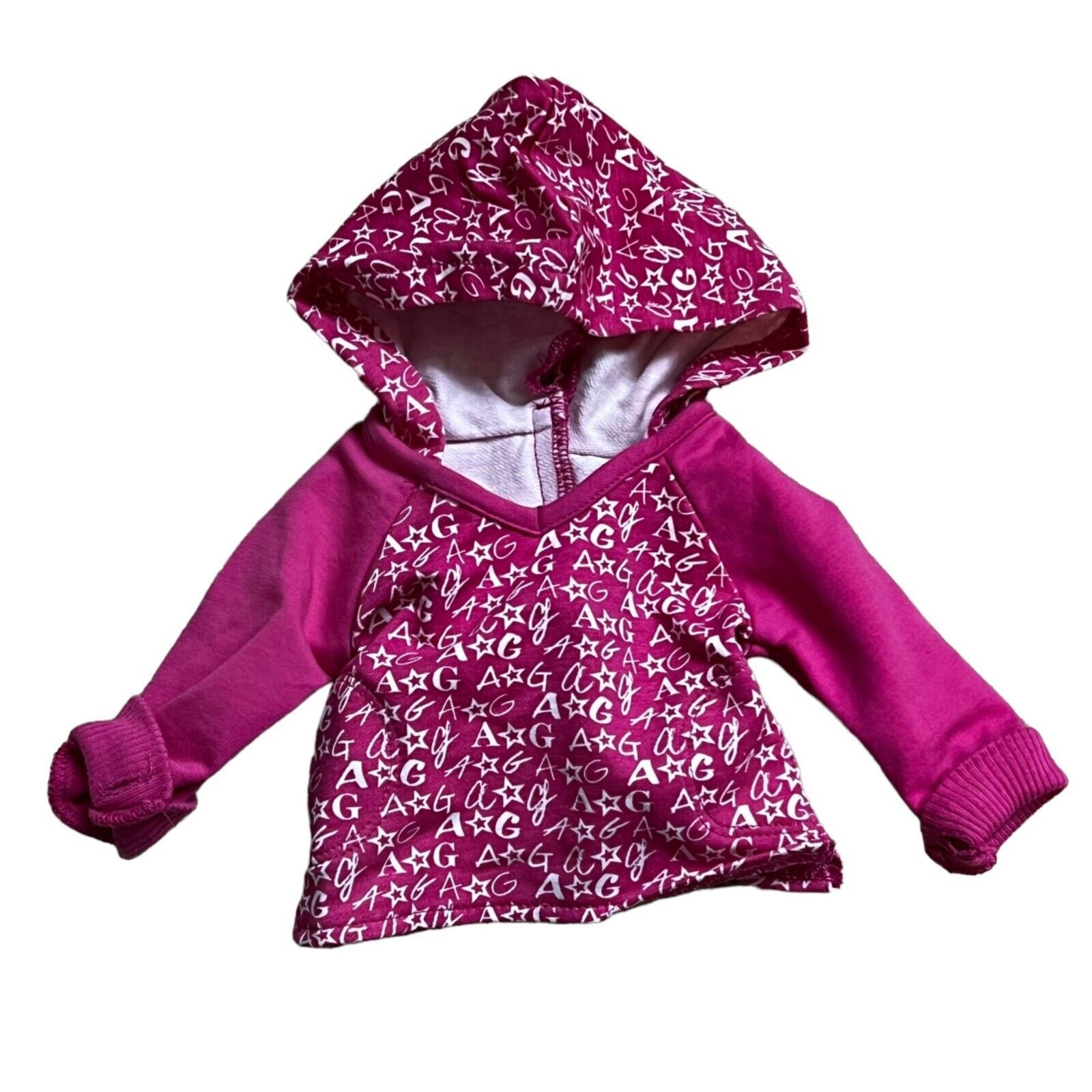 Primary image for American Girl V-Neck Pullover Pink "AG" Print Hoodie Shirt 18" Doll Clothing