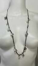 J. CREW Faux Pearl Rhinestone Black Ribbon Floating Beads Statement Necklace - £16.93 GBP