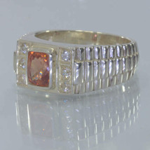 Orange Padparadscha Spinel White Sapphire 925 Watchband Ring size 8 Design 652 - £126.12 GBP