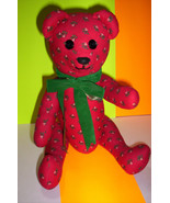 Vintage 1980s Christmas 15&quot; Teddy Bear Red Fabric firm fill Jointed Posable - $17.95