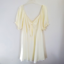 Sweetheart Dress Yellow Cream Puff Sleeve Front Tie Layered Kikula Women... - $28.99