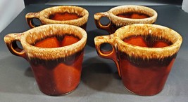 Set of 4 Vintage Hull Pottery Oven Proof USA Brown Drip Glaze Coffee Mugs Cups - £27.17 GBP