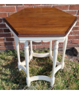 Antique Solid Wood/White Hexagon Parlor Table Ornate Architectural 28x25... - $13,994.47 MXN