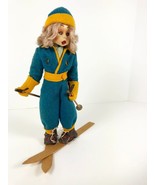 1950s ROLDAN KLUMPE Felt Doll Woman Skiing Downhill Crossed Skis 9&quot; Snow... - £75.17 GBP