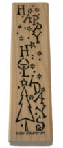 Stampin Up Rubber Stamp Happy Holidays Vertical Words Christmas Card Making Tree - $5.99