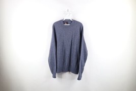 Vtg 70s Streetwear Mens Large Blank Wool Blend Knit Crewneck Sweater Blue USA - £47.44 GBP