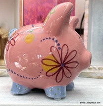 Vintage Hippie Ceramic Piggy Bank 1960&#39;s Flower Power Daisy Pink Piggy Bank BOHO - £39.50 GBP