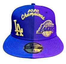New Era LA Dodgers / Lakers 2020 Co -Champions 59FIFTY Fitted Hat Cap Si... - $39.59