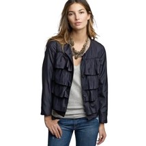 J Crew Navy Blue 100% Silk Cascade Ruffle Jacket Size 0 - £21.04 GBP