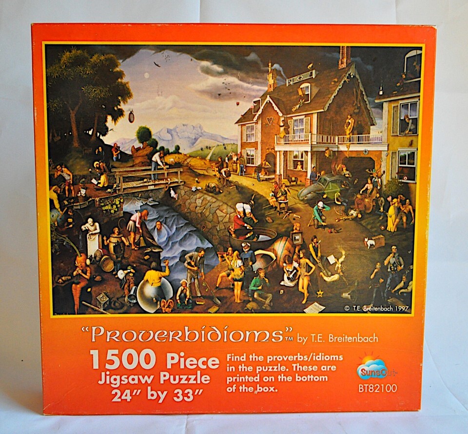 COMPLETE Proverbidioms 1500 Pc Jigsaw Puzzle 24x33 T.E. Breitenbach SunsOut 1997 Item image 2