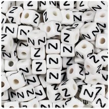 BeadTin White Opaque 10mm Cube Plastic Alphabet Beads- Black Letter Z (2... - $2.09