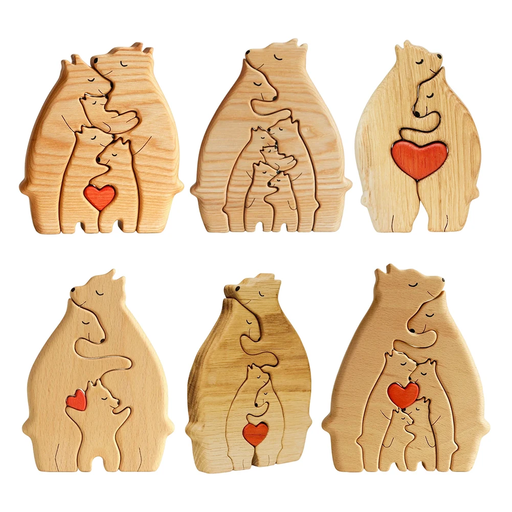 Wooden Family Puzzle Bears Personalised Bear Family Wooden Art Puzzle in Heart - £14.53 GBP+