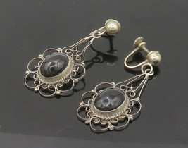 MEXICO 925 Silver - Vintage Black Onyx Floral Non Pierce Earrings - EG10507 - £42.01 GBP