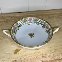 Vintage Nippon Hand Painted Soup Bowl w/ Handles Moriage Gold Floral - £18.61 GBP