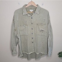 POL | Distressed Shirt Jacket Shacket in Faded Olive, size medium - $42.57