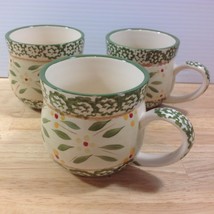 Temp-Tations Old World Green Mugs Cups Set of 3 12 oz Tara QVC Floral - £14.66 GBP