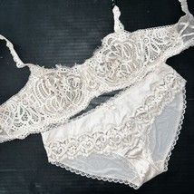 Nwt Victoria&#39;s Secret Unlined 32D,34D Bra Set M Panty Beige Lace Dream Angels - £47.33 GBP