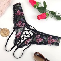Victoria’s Secret Crotchless Strappy Panty Floral Lace Up Ouvert NWT Size M - £14.70 GBP