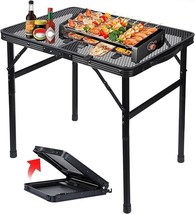 Folding Grill Table Metal Portable Camping with Mesh Desktop Lightweight - £46.36 GBP