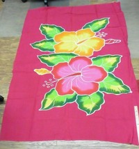 (Sarong-3) Hibiscus flower pink Sarong swim cover up wrap cotton Batik Indonesia - £14.18 GBP