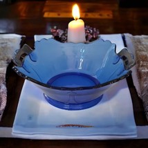 LE Smith Mt Pleasant Bowl Dish Cobalt Blue Glass Silver Trim Handles 1920s  - £34.50 GBP