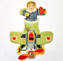 C1920-30 Valentines Day Stand Up Pop Up Greeting Card Aviation Plane DWNad1 - £30.60 GBP