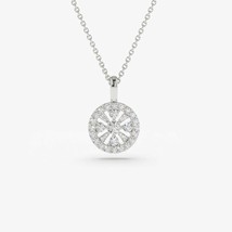 1/2Ct &amp; Baguette Real Moissanite 14K White Gold Plated Circle Pendant Necklace - £66.49 GBP