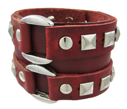 Zeckos Brown Leather Double Chrome O Ring Wristband Bracelet - £11.26 GBP