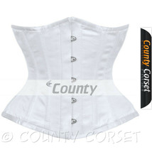 Full Steel Boned Underbust White Satin Corset Spiral Basque Heavy Lacing Shaper - £45.46 GBP