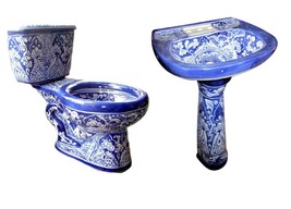 Mexican Talavera Ceramic Toilet Hand Painted - Acapulco Azul- - $22,462.85 MXN