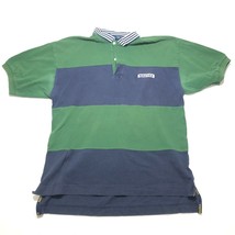 Vintage Nautica Polo Shirt Mens 2XL Green Blue Cotton Logo Striped Collar - $13.10