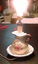 Lamp Vintage Looking Candle and water pitcher and plate white - $4.27