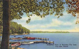 Fox Lake Boat Docks Illinois 1950s linen postcard - £5.42 GBP