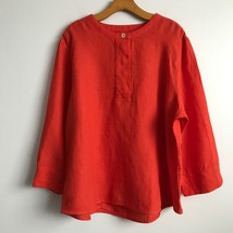 J Crew Linen Shirt Womens XL Red Chambray Button Henley Long Sleeve Boxy Resort - £29.50 GBP