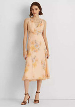 Ralph Lauren Crinkled Georgette V-Neck Empire Waist Midi Dress, Size 16 - £42.86 GBP
