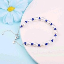 Summer Release 925 Sterling Silver Freshwater Cultured Pearl Blue Cord Chain - £14.85 GBP+