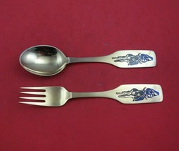 Christmas by A. Michelsen Sterling Silver Fork and Spoon Set 2pc 1966 Vermeil - £201.43 GBP