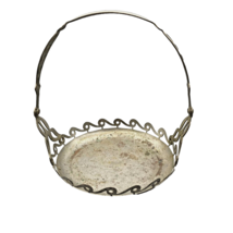 Vintage Metal Bread Basket with Flat Base and Hinged Handle, Decorative - £40.21 GBP