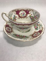 Vintage Red Foley Broadway marked China Tea Cup Saucer floral gold England - $48.51