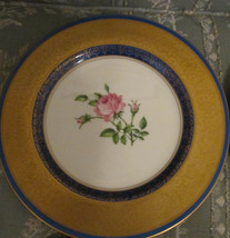 PICKARD BLUE &amp; GOLD PLATE WITH CENTER ROSE - £18.56 GBP