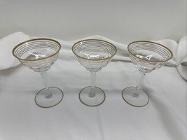 3 Vintage Hollywood Regency Optic Glass Gold Band Stripes Cocktail Glasses - €21,35 EUR
