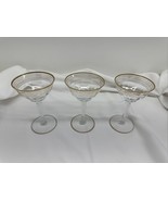 3 Vintage Hollywood Regency Optic Glass Gold Band Stripes Cocktail Glasses - $34.66 CAD