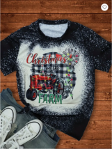 NEW! Christmas on the FARM Splattered Western Boho Style Women&#39;s T Shirt Holiday - £21.31 GBP
