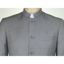Men Apollo King Banded Collarless suit Mandarin 5 Button Wide leg M5-3 Gray New image 8