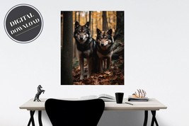 PRINTABLE wall art, Two Wolves in the Wild, Portrait | Digital Download - £2.80 GBP