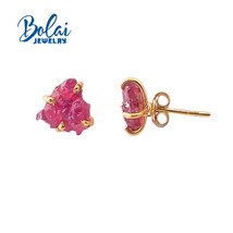 bolaijewelry,Natural ruby rough gemstone earrings, simple design, suitable for a - £30.24 GBP