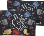 Set of 2 Same Tapestry Placemats, 13&quot;x19&quot;, MULTICOLOR CUPS, IT&#39;S COFFEE ... - $12.86