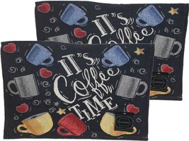 Set of 2 Same Tapestry Placemats, 13&quot;x19&quot;, MULTICOLOR CUPS, IT&#39;S COFFEE ... - $12.86
